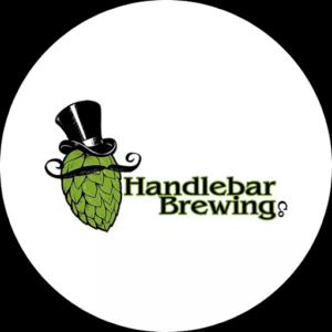 Handlebar Brewing's edgy logo. Green and black character with a high hat