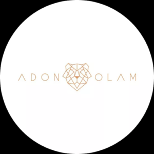 Adon Olam edgy logo. A golden lion integrated in the font.
