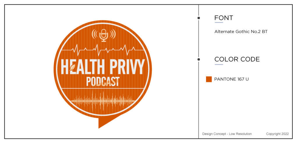 Second revision of the orange circular Health Privy Podcast logo