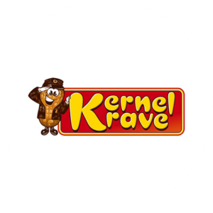 Kernel Krave's charming peanut with a suit and a hat. Gorgeous little brown and yellow character logo