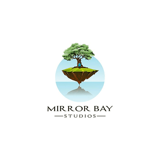 Mirror bay studio us a green tree floating on a small island. The color combination brown and green is soft and friendly.