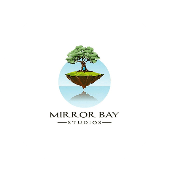 Mirror bay studio us a green tree floating on a small island. The color combination brown and green is soft and friendly.