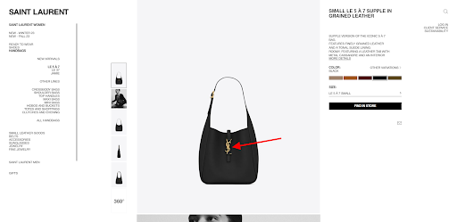 A YSL handbag with a vertical layout for their logo size