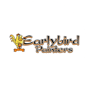 Earlybirds Painters is a yellow bird staining next to a clear font.