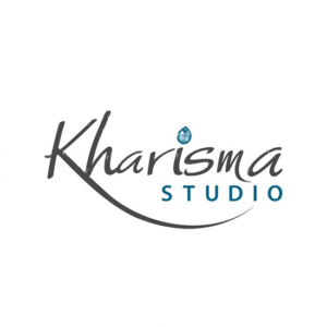 Kharisma Stidio is a design studio that has a decorative font and a simple diamond in the place of the i