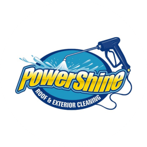 power shine oval shaped design . A power tool putting water on the yellow font power shine