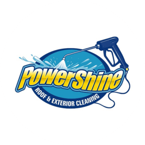 power shine oval shaped design . A power tool putting water on the yellow font power shine