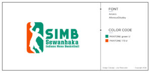 A design for the case study for a sports logo. Green and red design with a white silhouette in the shape of a basketball player