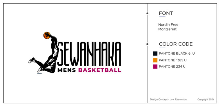 One jumping basketball player aiming high. Part of the case study for a sports logo
