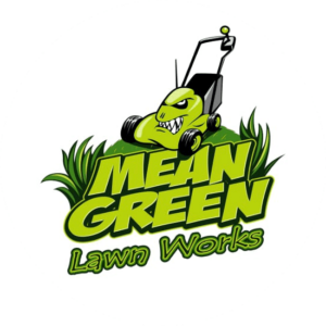 A cute but aggressive looking lawn mover in this case study for a landscape logo