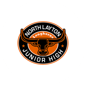 North layton longhorns Education logo. Brand and black brand colors in the shape of a bull in a circular logo