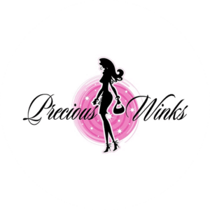 Precious wink design is a silhouette of a woman with a pink background