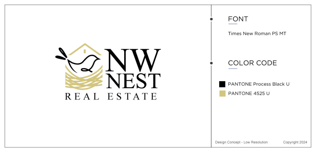 A revision for a case study for a real estate logo. This little black bird lives on top of a bigger nest in golden.