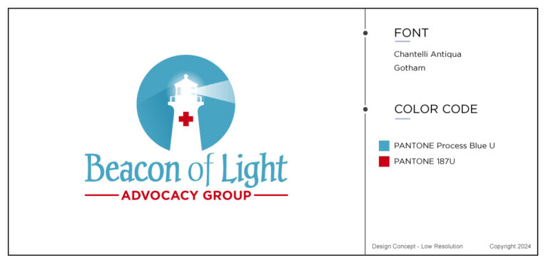 Beacon of light with a light blue font. Revision as a result of the medical logo brief