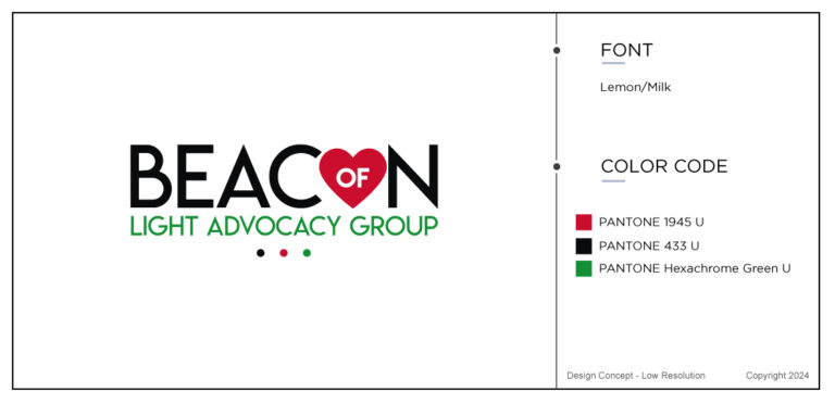 Simple design with a heart instead of the letter O in beacon. One example of a design in a case study for a medical logo