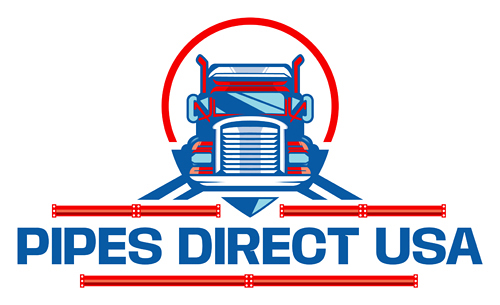 Proud patriotic tradesman logo with a big front of a truck with a fat font saying Pipes Direct USA