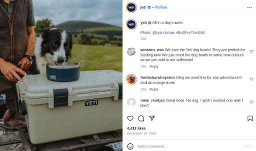 An outdoor cooler brand sharing user-generated content on Instagram.