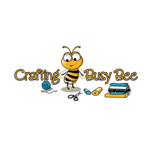 Arts and craft logo not an easy logo to draw and made by a professional. A cute bee standing in the middle of the name Crafting busy bee