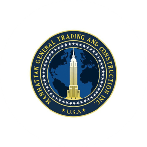 The famous Manhattan general trading and construction inc features the empire state building in a circular logo. Powerful construction logo ideas with black, blue and a bright yellow color.