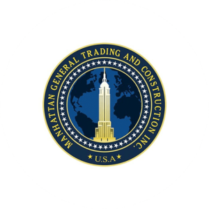 The famous Manhattan general trading and construction inc features the empire state building in a circular logo. Powerful construction logo ideas with black, blue and a bright yellow color.