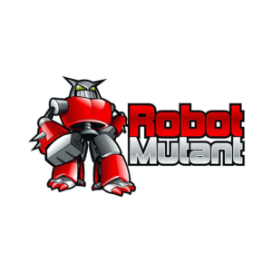 The robot mutant comes from fun logo ideas. A robot all in red and black with a grey steel font.