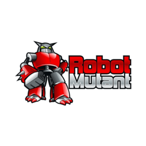 The robot mutant comes from fun logo ideas. A robot all in red and black with a grey steel font.