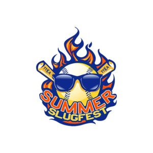 Summer inspired Summer slugfest logo with a sun and flames.