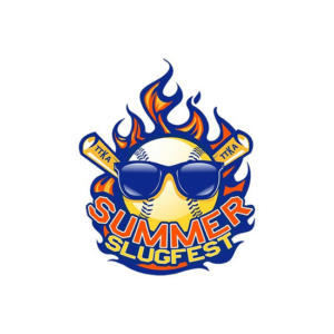 Summer inspired Summer slugfest logo with a sun and flames.