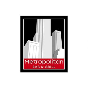 Metropolitan bar and food logo design. White city buildings as a base for food logo design ideas