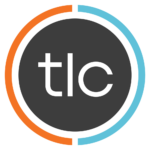 TLC The logo company icon and logo with letters. Circular logo in black, blue and orange