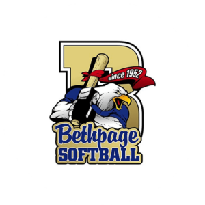 Bethpage softball sports team logo design with a character in the middle of a design in the letter B