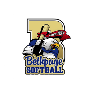 Bethpage softball sports team logo design with a character in the middle of a design in the letter B