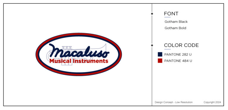 Macaluso best music logo design in red and royal blue.