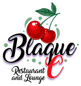 Blaque-C restaurant and Lounge. Cherries in red and font in black and red makes a very good effective logo. Part of the blog on logo design tips.