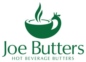 Joe Butters Hot Beverage butters, logo design tips turned into reality. All green logo with a hot impression