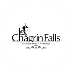 Chagrin Falls retro Interior logo design in a simple black decorative font and an old fashioned lamp post.