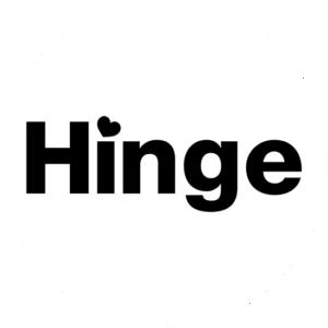 Hinge classic logo design with black fat bold font and a little black heart over the letter "I"