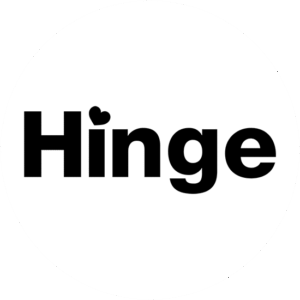 Hinge classic logo design with black fat bold font and a little black heart over the letter "I"