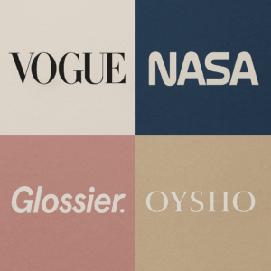 A collage of logos for Vogue, NASA, Glossier showing their custom typography