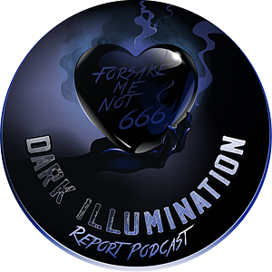 Logo design for crime media called Dark Illumination. A black heart with smoke coming up from behind.