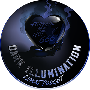 Logo design for crime media called Dark Illumination. A black heart with smoke coming up from behind.