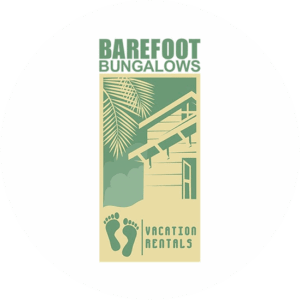 Barefoot Bungalow's green retro inspired logo design with a holiday feel.