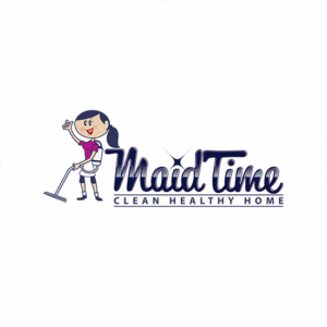 A cute cartoon of a woman hovering waving her hand. Cleaning Service Logo Design for a small company.