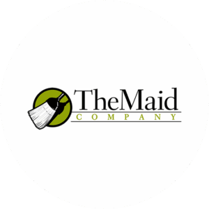 Cleaning Service Logo Design for The Maid Company. A broom and a green circle.