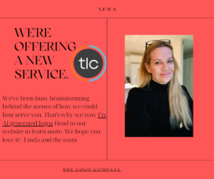 A photo of a blond woman with long hair talking about a new service to Fix my AI logo