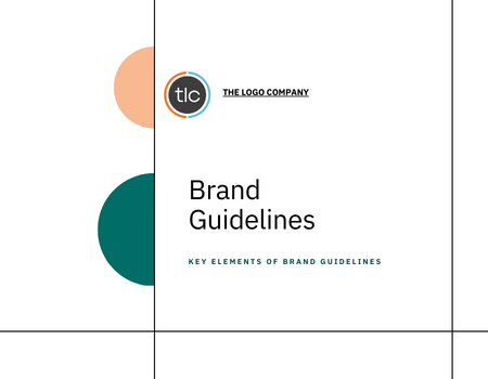 A text saying brand guidelines with the logo company's logo and two half circles in green and orange