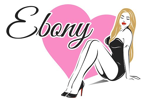 Ebony social media influencer. A logo design that is heart shaped where a girl with long legs is sitting in a black little dress