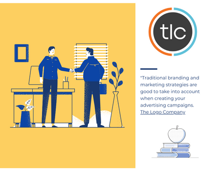 Two people standing in front of a desk discussing marketing vs branding strategies