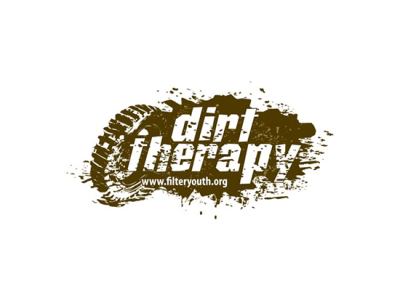 dirt therapy is a blob shaped logo with no beginning and no end. Its just a blob. A dark brown mud blob with text inside