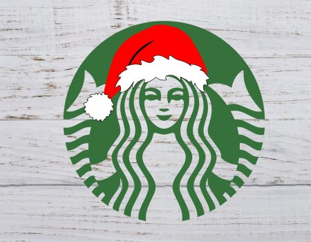 Starbucks Christmas logo is the classic mermaid with a santa hat